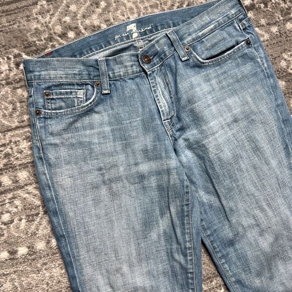 7 For All Mankind Flare Jeans Womens Size 30 Medium Wash Stretch Denim 30x32 USA - Picture 2 of 12